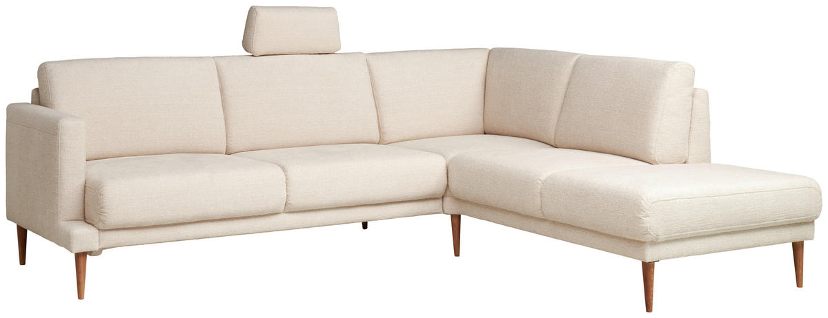 ECKSOFA  in Flachgewebe Beige  255/212 cm  - Eichefarben/Beige, KONVENTIONELL, Holz/Textil (255/212cm) - Valnatura