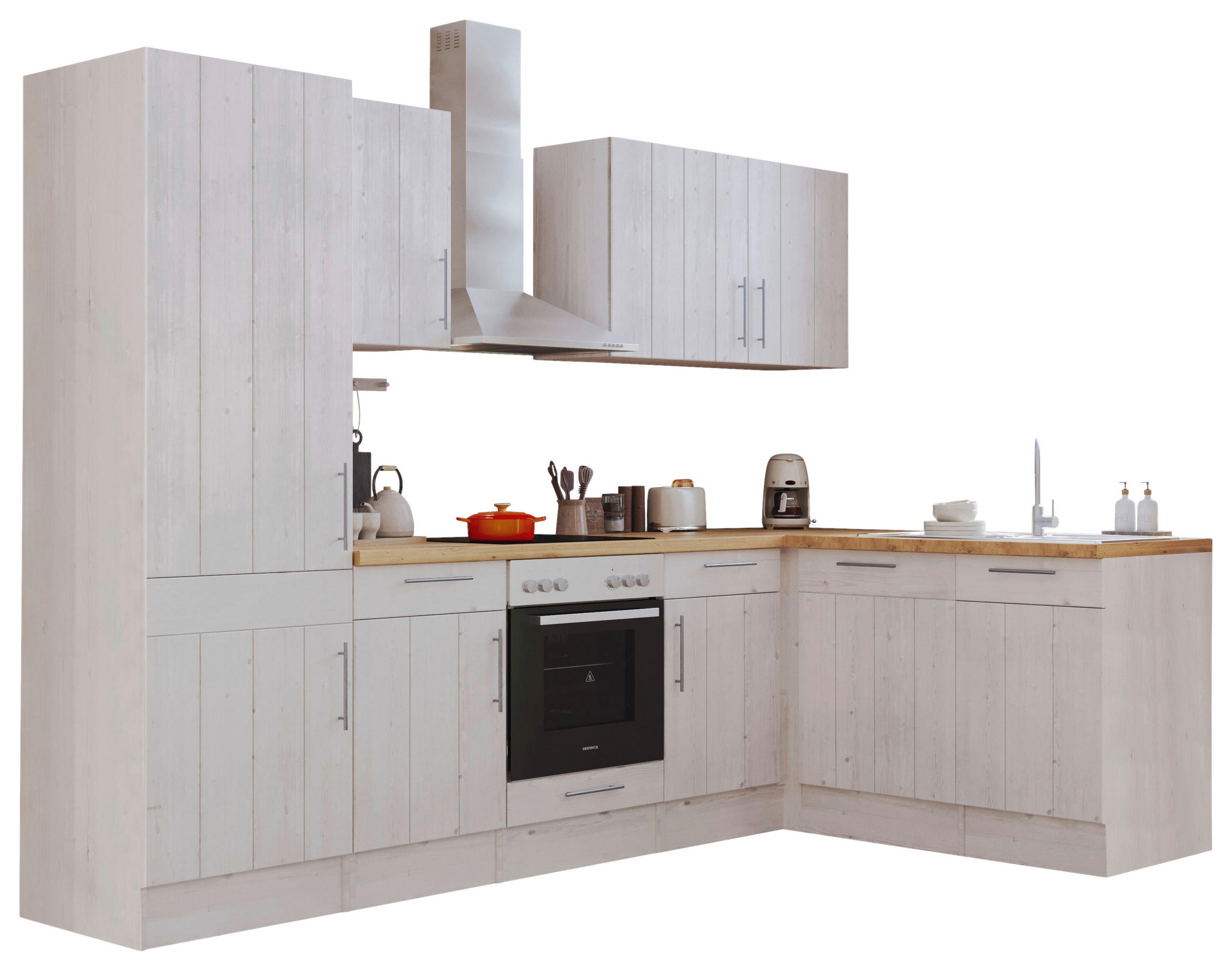 ECKKÜCHE 280/172 cm in Weiss - Weiss/Eichefarben, Romantik / Landhaus, Holzwerkstoff/Metall (280/172cm) - Respekta