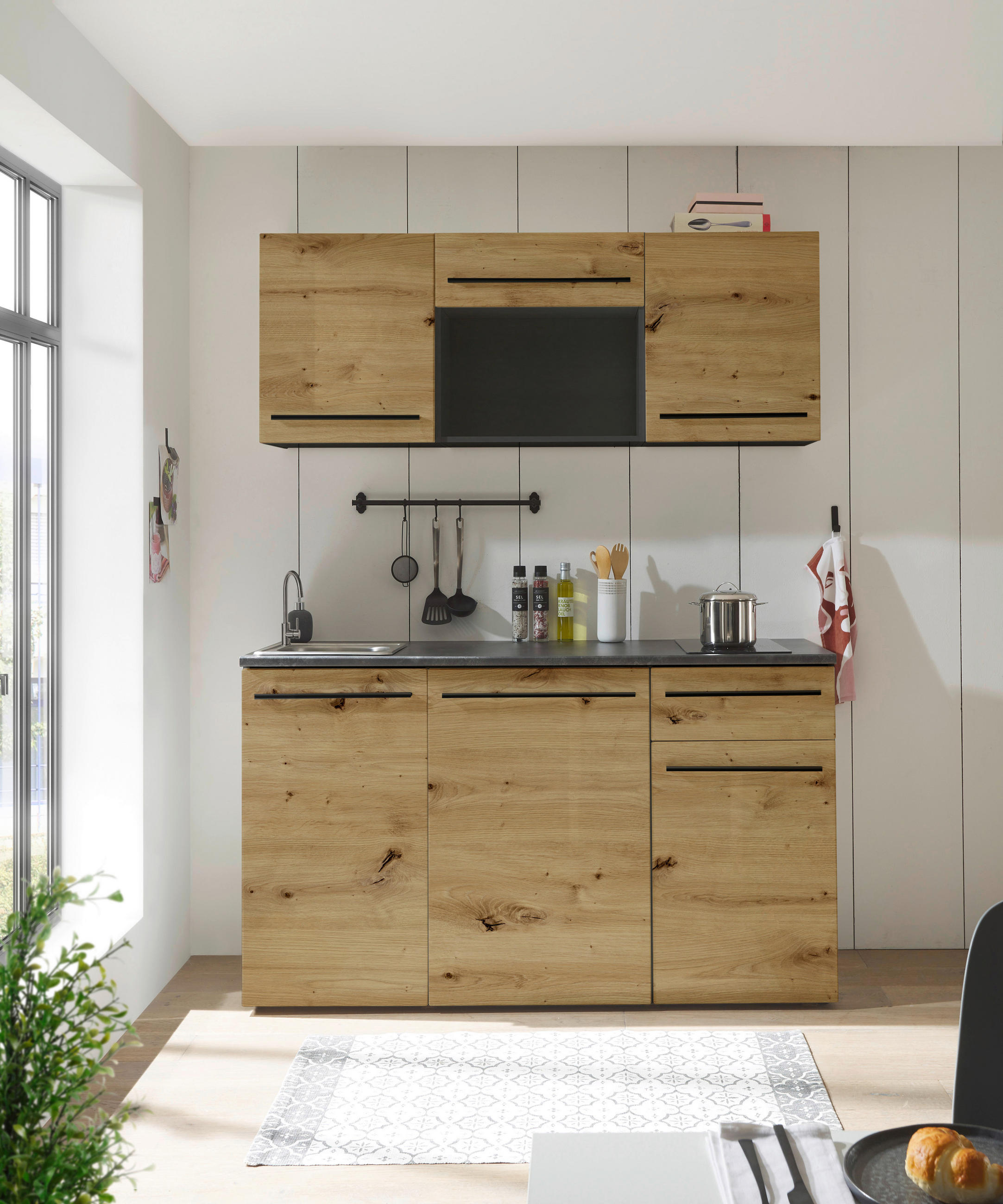 KÜCHENLEERBLOCK 160 cm   in Anthrazit, Braun, Eiche Artisan  - Anthrazit/Schwarz, Trend, Holzwerkstoff/Kunststoff (160cm) - MID.YOU