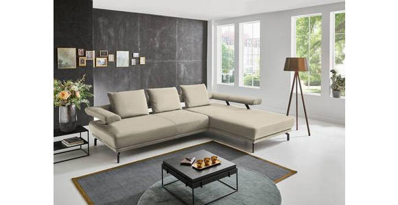 ECKSOFA in Echtleder Creme  - Creme/Schwarz, Design, Leder/Metall (305/224cm) - Dieter Knoll