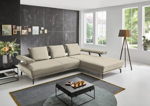 ECKSOFA in Echtleder Creme  - Creme/Schwarz, Design, Leder/Metall (305/224cm) - Dieter Knoll