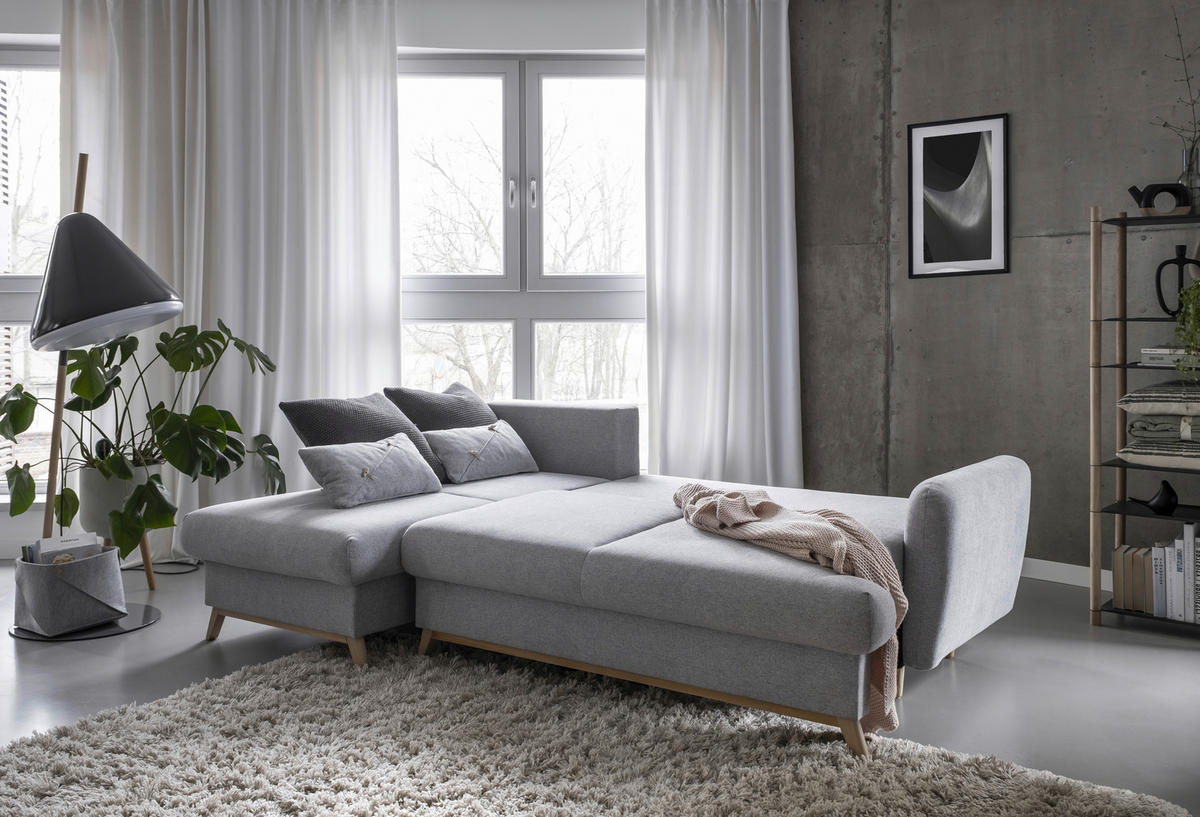 KUTNA GARNITURA tekstil  svijetlo siva   - prirodne boje/svijetlo siva, tekstil/drvo (157/235cm) - MID.YOU