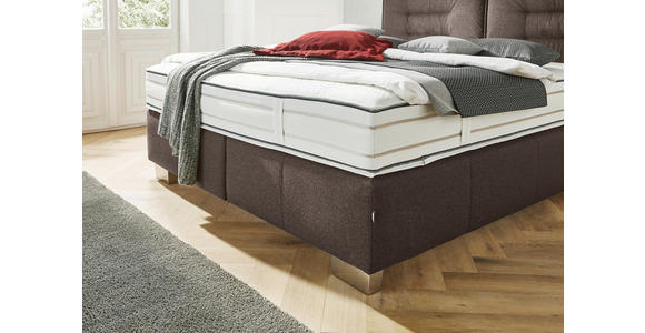 BOXSPRINGBETT 200/200 cm,  in Dunkelbraun, Matratze, gepolstertes Kopfteil, H2 + H4 = mittel + sehr fest  - Chromfarben/Dunkelbraun, KONVENTIONELL, Textil (200/200cm) - Dieter Knoll