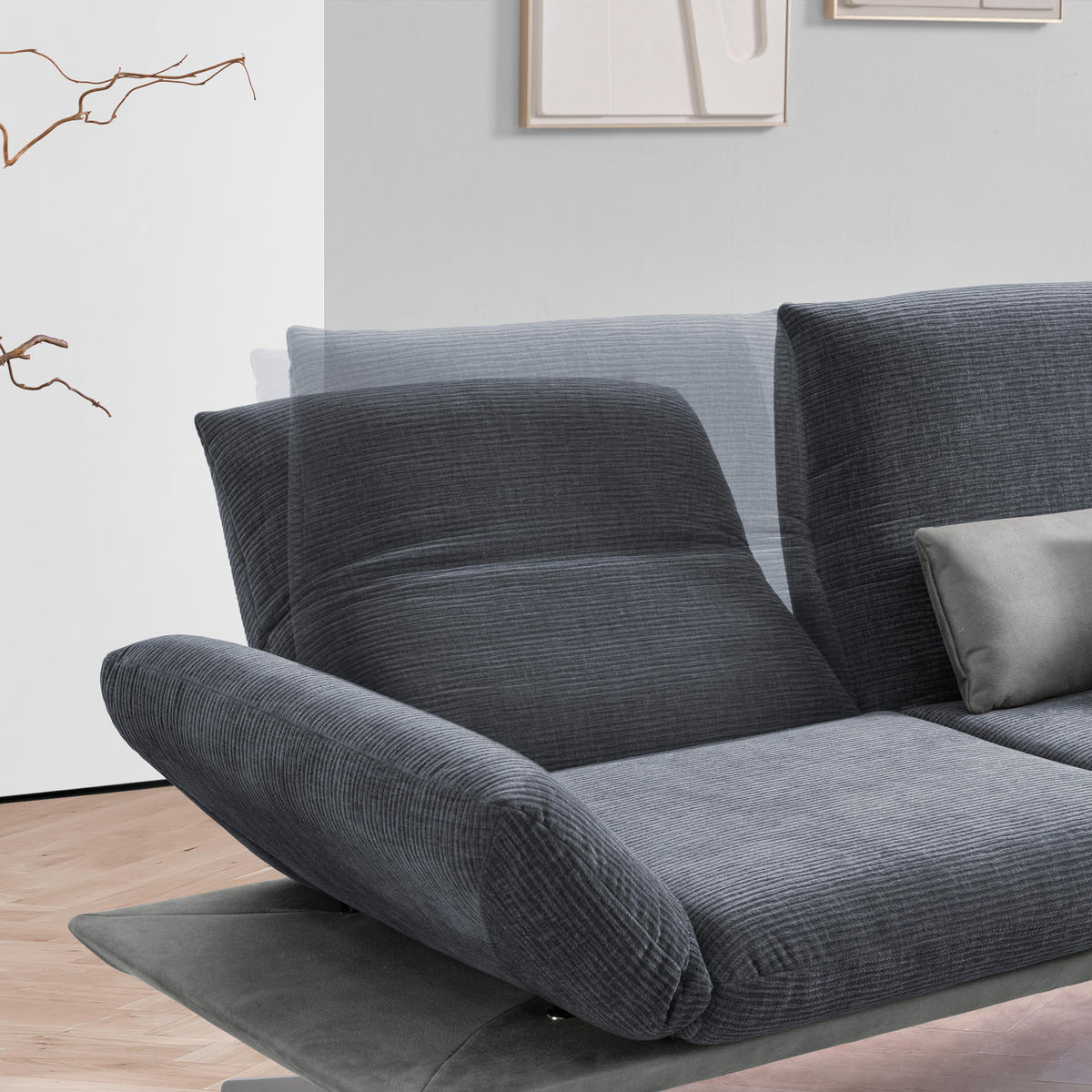 ECKSOFA Flachgewebe Dunkelgrau  - Edelstahlfarben/Dunkelgrau, Design, Textil/Metall (277/209cm) - Koinor