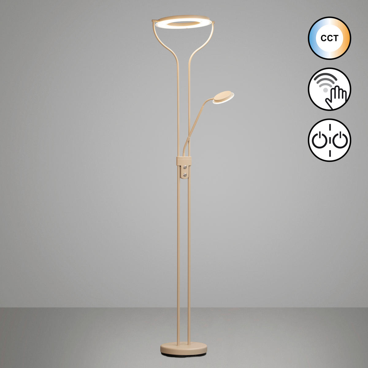 LED-STEHLEUCHTE Sorento 36/47/180 cm   - Sandfarben, Design, Metall (36/47/180cm) - Fischer & Honsel