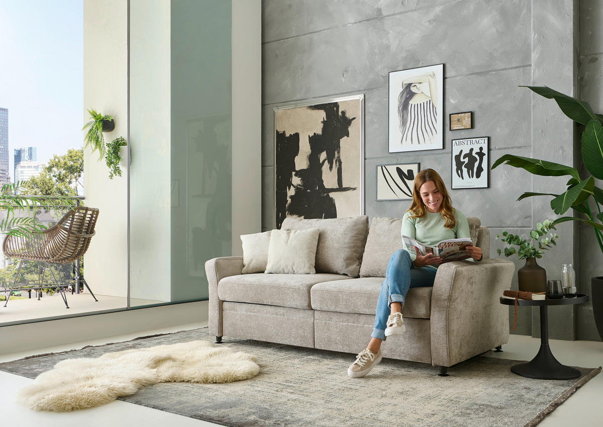 SCHLAFSOFA Chenille Hellbraun  - Hellbraun/Schwarz, KONVENTIONELL, Textil/Metall (186/90/100cm) - Beldomo Style