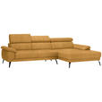 ECKSOFA in Velours Currygelb  - Currygelb/Schwarz, Design, Textil/Metall (295/187cm) - Novel