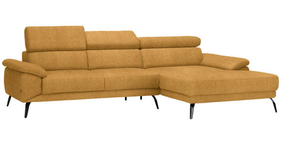 ECKSOFA in Velours Currygelb  - Currygelb/Schwarz, Design, Textil/Metall (295/187cm) - Novel