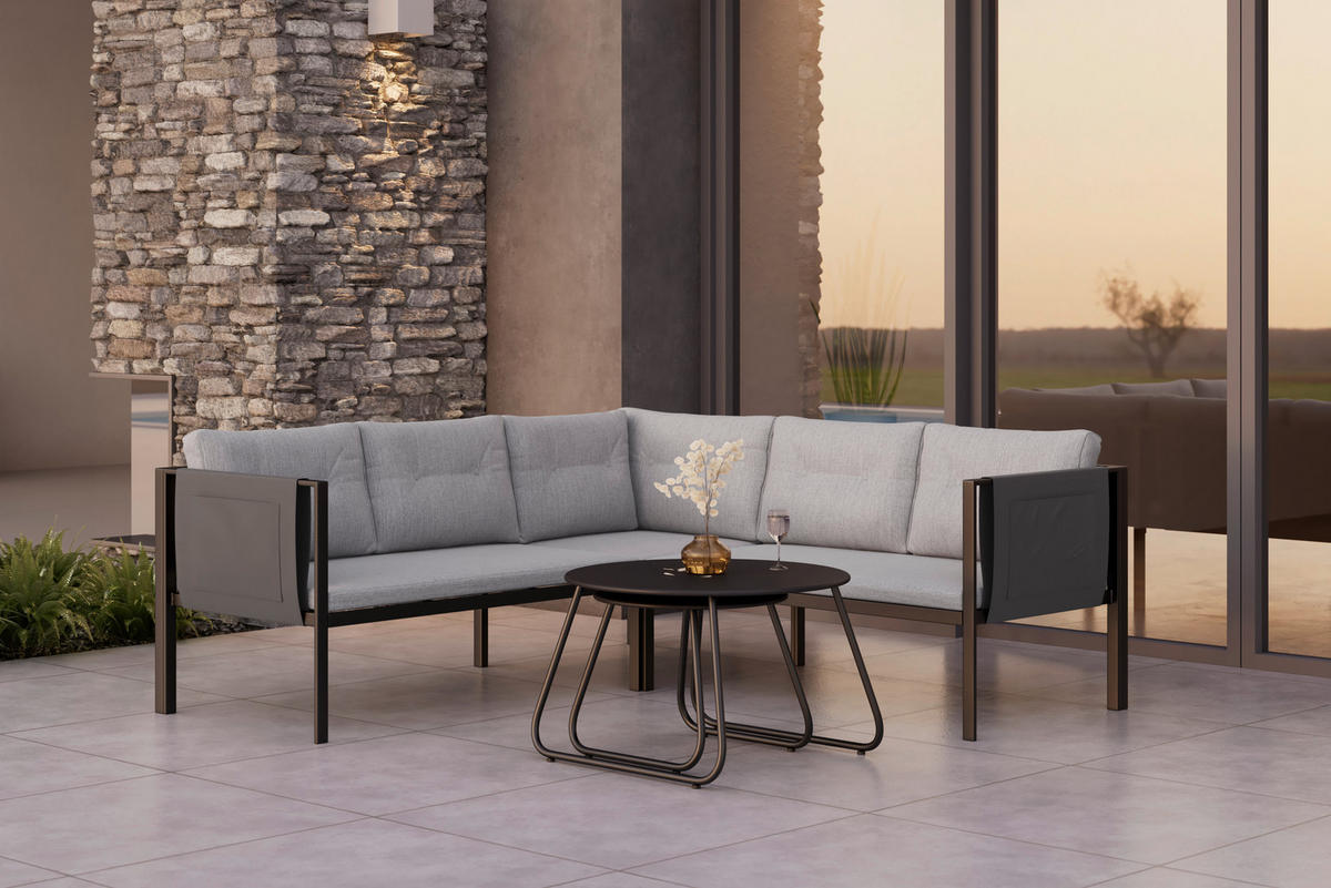 LOUNGEGARNITUR 5-teilig  186,5/186,5 cm  Eisen  - Schwarz/Grau, MODERN, Textil/Metall (186,5/186,5cm) - Beldano