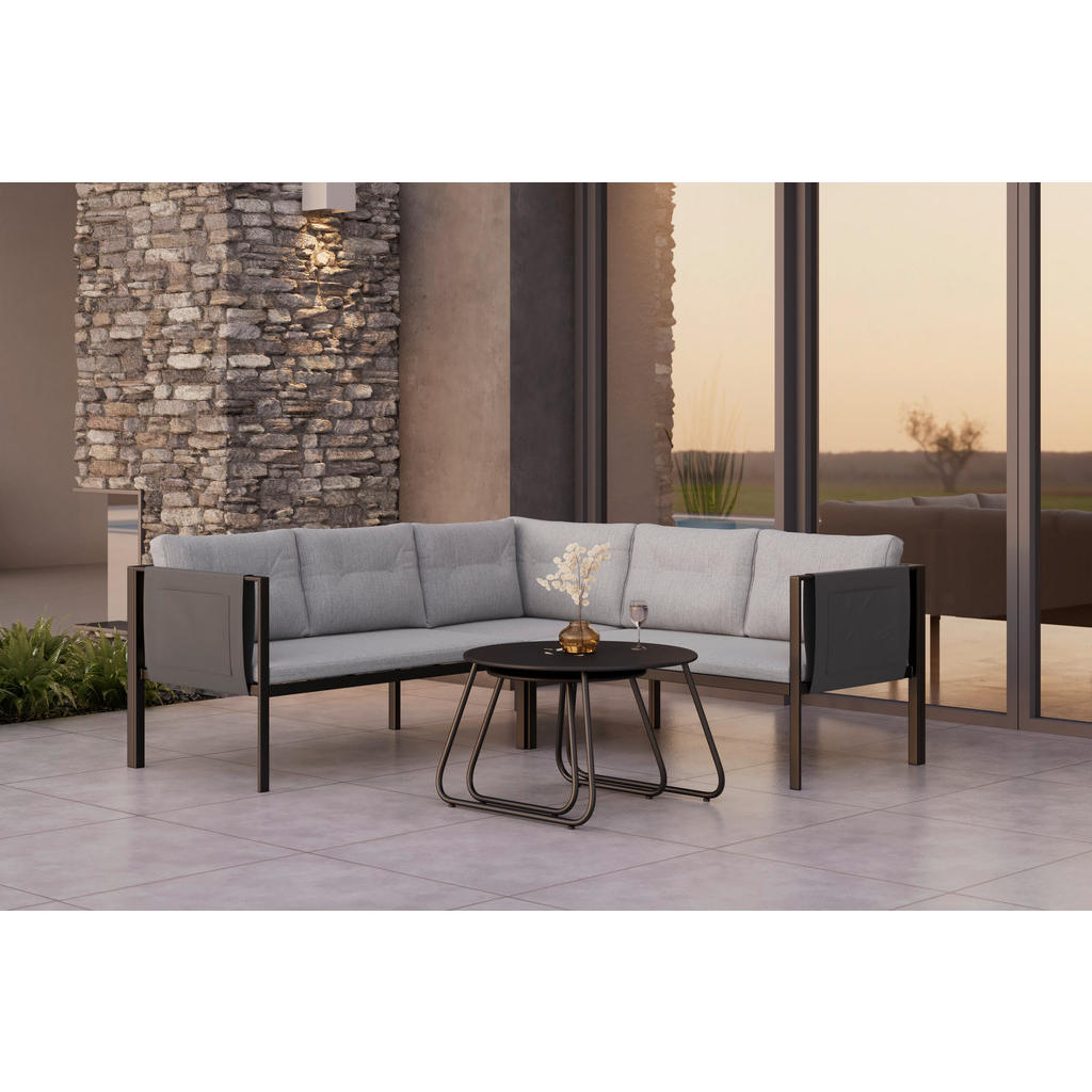 Thumbnail - Ambia Garden Loungegarnitur, Grau, Schwarz, Metall, Textil, 5-teilig, Füllung: Schaumstoff,Polyester, 186.5x186.5 cm, Lo...