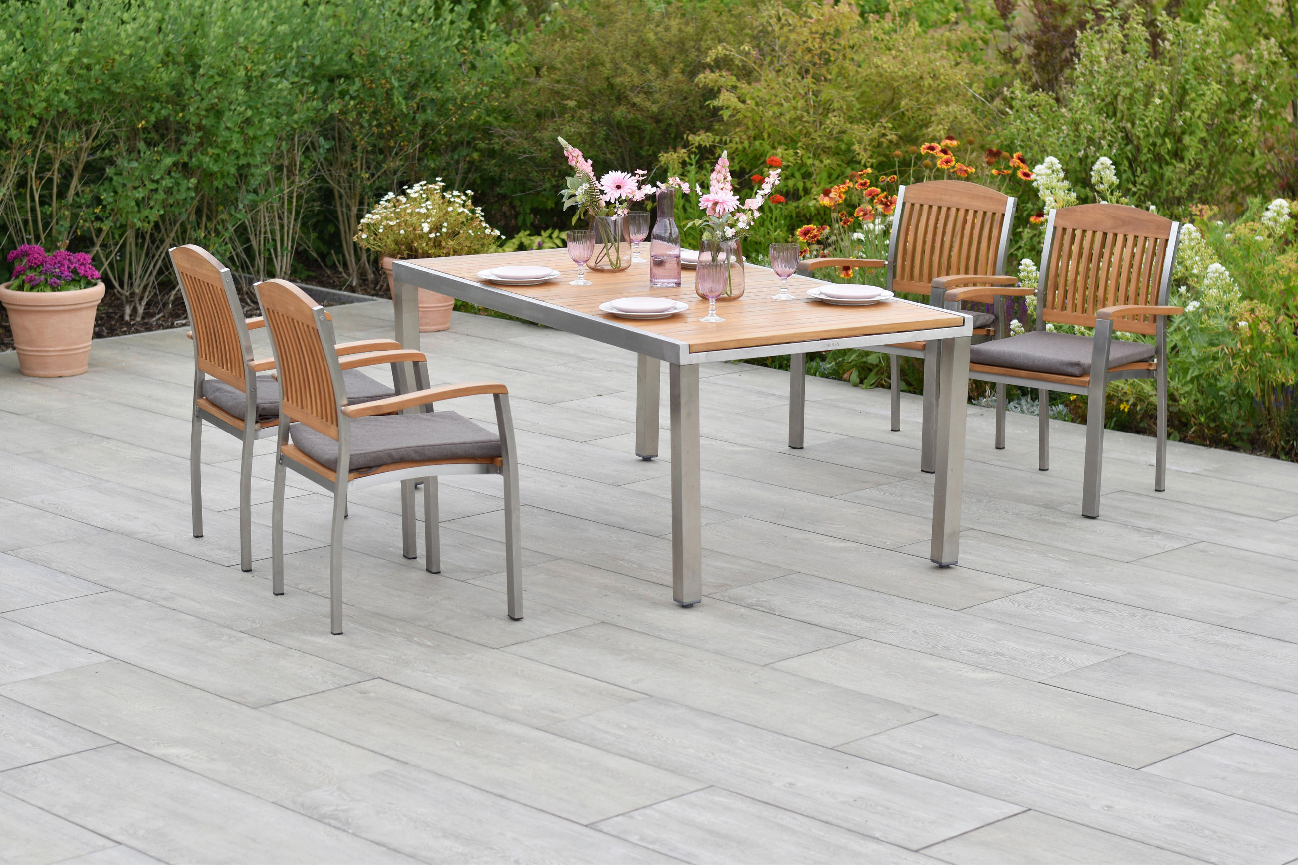 GARTENSET 9-teilig  - Silberfarben/Naturfarben, MODERN, Holz/Textil - Gardenson