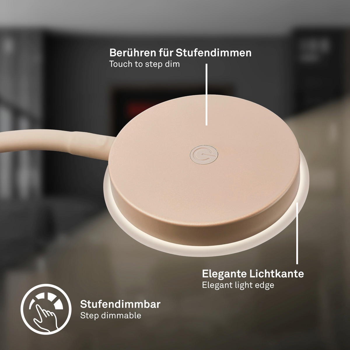 STOLNÍ LED LAMPA, dotykový stmívač, 13/55,5 cm  - béžová, Basics, kov/plast (13/55,5cm)