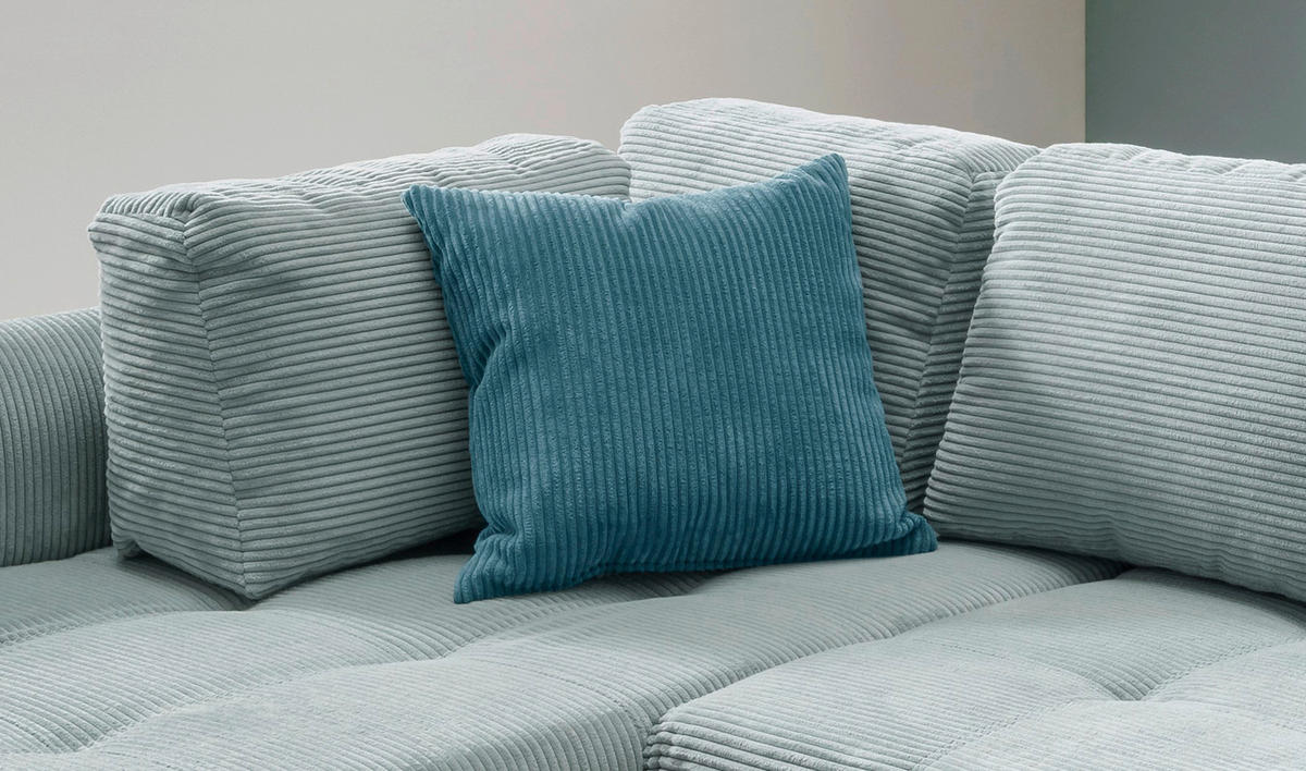 ECKSOFA in Cord Blau  - Blau/Silberfarben, Design, Holz/Textil (190/250cm) - MID.YOU