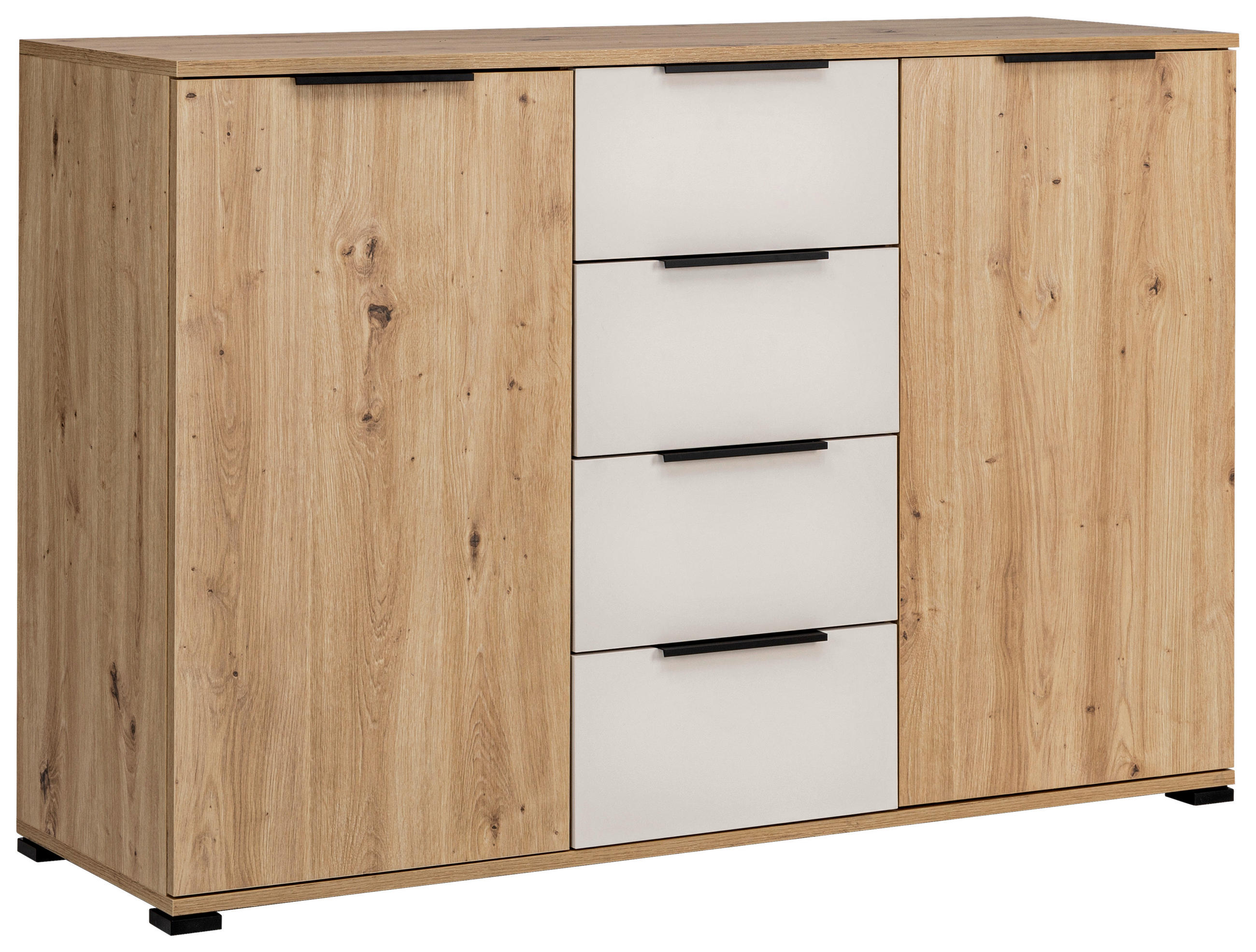 SIDEBOARD  130/87/40 cm 4 Schublade(n)  - Kaschmir/Schwarz, Konventionell, Holzwerkstoff/Metall (130/87/40cm) - Carryhome