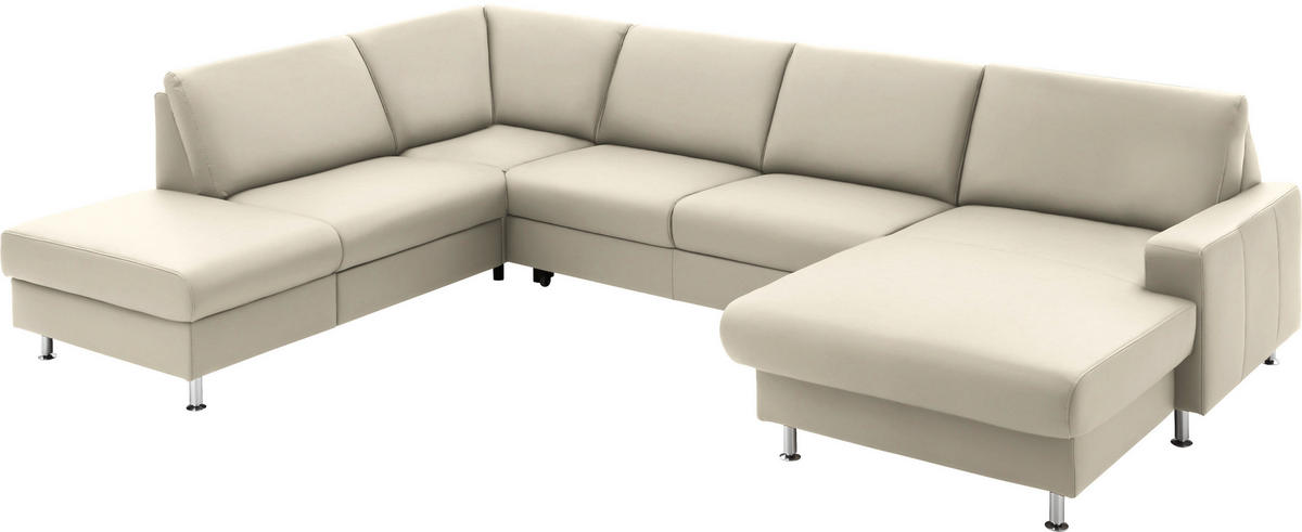 WOHNLANDSCHAFT in Echtleder Creme  - Creme/Alufarben, Design, Leder/Metall (233/339/165cm) - Beldomo Premium