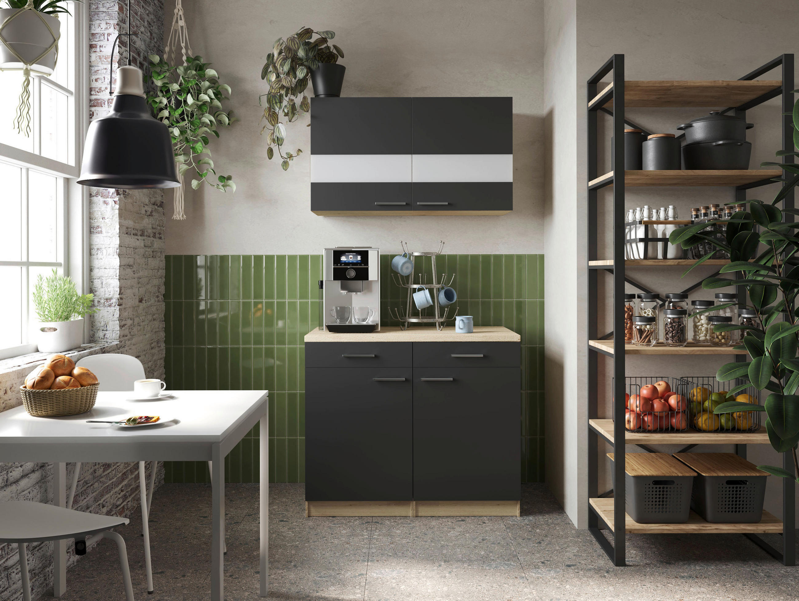 BUFFET 100/200/60 cm  in Schwarz, Eichefarben  - Eichefarben/Silberfarben, Basics, Glas/Holzwerkstoff (100/200/60cm) - Respekta