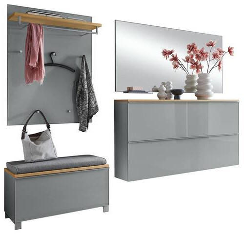 GARDEROBE 6-teilig in 265/195/40 cm - Alufarben/Grau, Design, Glas/Holz (265/195/40cm)