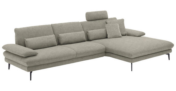 ECKSOFA in Velours Platinfarben 310/180 cm - Platinfarben/Schwarz, Design, Textil/Metall (310/180cm) - Dieter Knoll