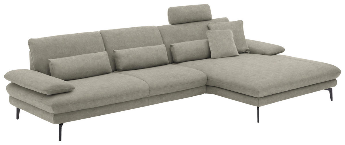 ECKSOFA in Velours Platinfarben  - Platinfarben/Schwarz, Design, Textil/Metall (310/180cm) - Dieter Knoll