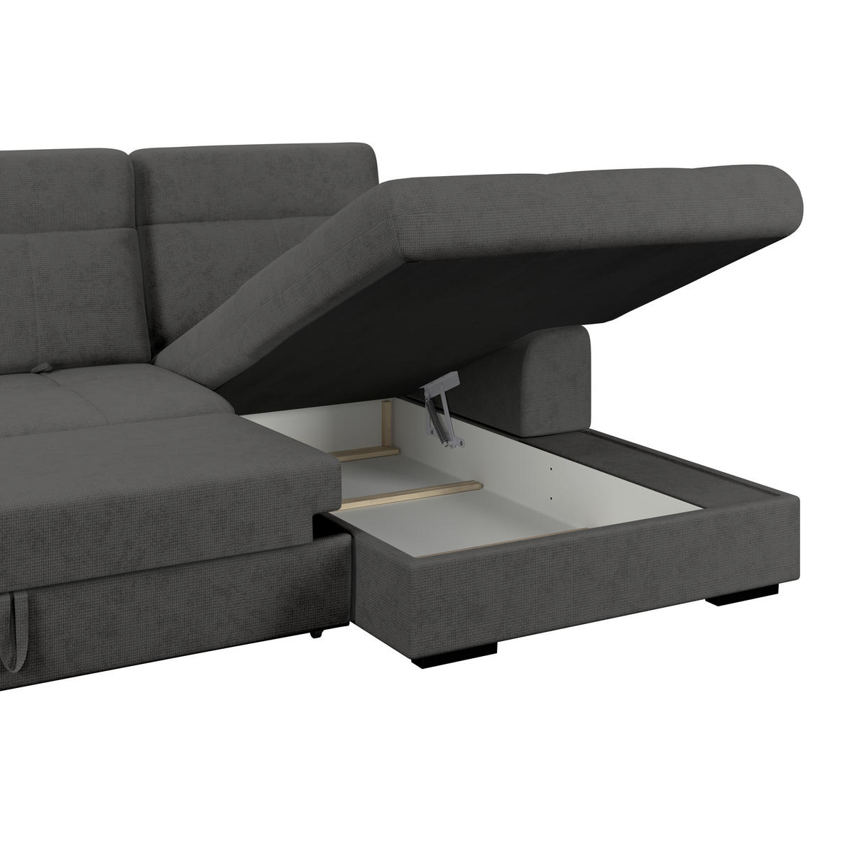 ECKSOFA Graphitfarben Chenille Rücken echt, Kopfteilverstellung  - Schwarz/Graphitfarben, KONVENTIONELL, Holz/Textil (286/203cm) - MID.YOU