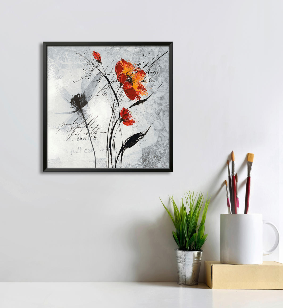 KUNSTDRUCK Blumen 30/30 cm  - Rot/Schwarz, Basics, Papier (30/30cm) - Monee