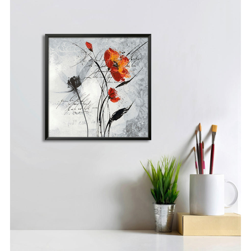 Thumbnail - Monee Kunstdruck Petite aventure fleurie II, Grau, Rot, Schwarz, Weiß, Papier, quadratisch, 30x30 cm, Bilder und Zubehör...