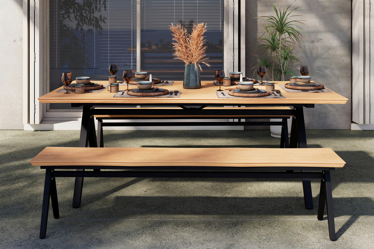 GARTENTISCH 200/105/75 cm Holz, Metall rechteckig  - Schwarz/Teakfarben, MODERN, Holz/Metall (200/105/75cm) - Ambia Garden