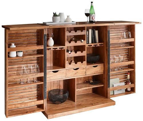 BAR Akazie massiv Akaziefarben  - Schwarz/Akaziefarben, LIFESTYLE, Holz/Metall (100/117/50cm) - Landscape