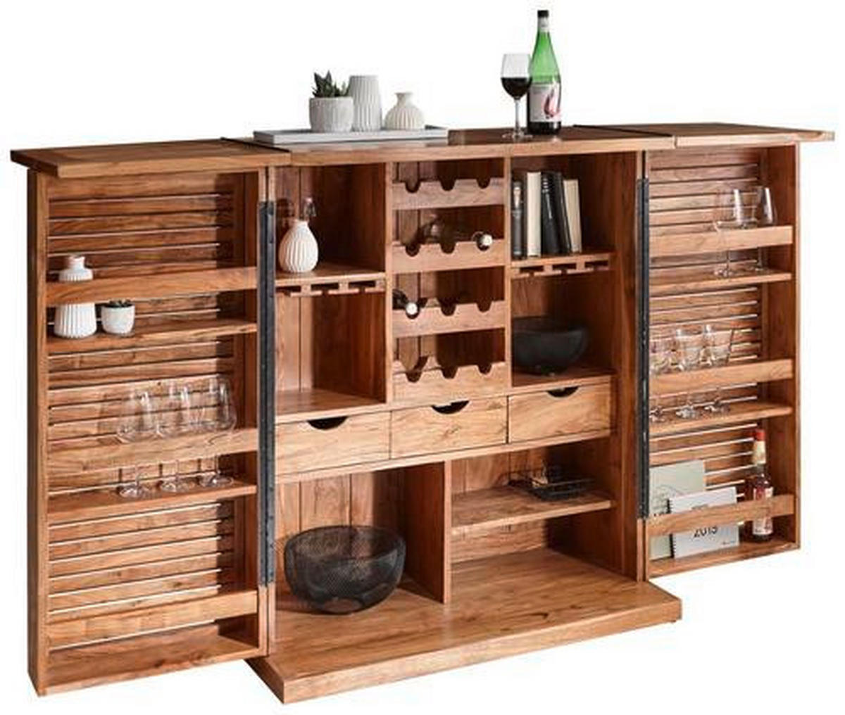 BAR Akazie massiv Akaziefarben  - Schwarz/Akaziefarben, LIFESTYLE, Holz/Metall (100/117/50cm) - Landscape