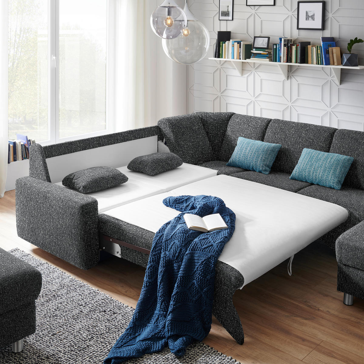 WOHNLANDSCHAFT  in Mikrovelours Anthrazit  - Anthrazit/Alufarben, KONVENTIONELL, Kunststoff/Textil (236/322/158cm) - Sedda