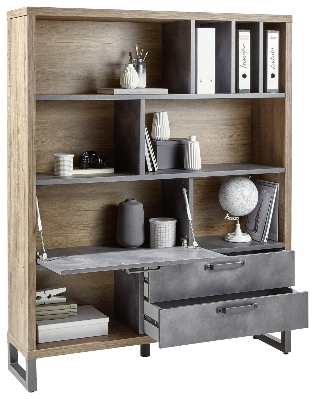 REGAL siva, boje hrasta  drvni materijal  - siva/boje hrasta, Trend, drvni materijal/metal (140/175/35cm) - Stylife