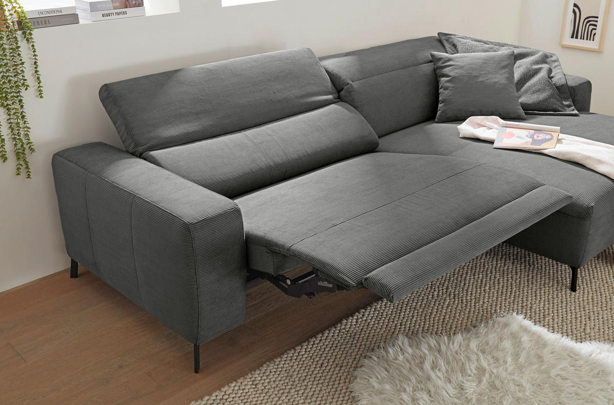 ECKSOFA in Feincord Anthrazit  - Anthrazit/Schwarz, Design, Textil/Metall (294/172-177cm) - Pure Home Lifestyle