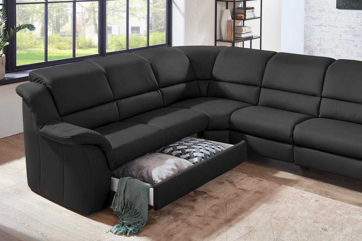 ECKSOFA 260/324 cm  in Echtleder Grau  260/324 cm  - Schwarz/Grau, KONVENTIONELL, Leder/Kunststoff (260/324cm) - Cantus