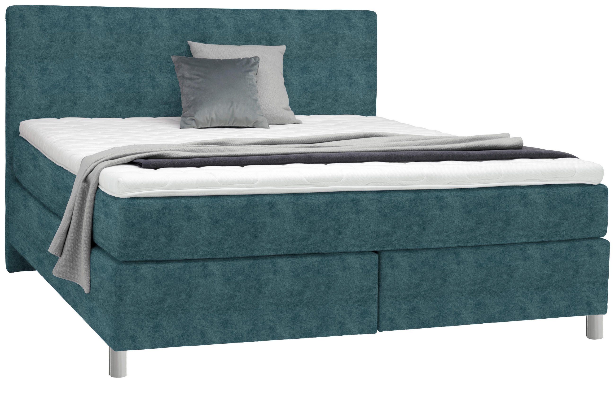 BOXSPRINGBETT 160/200 cm  in Blau  - Chromfarben/Blau, KONVENTIONELL, Kunststoff/Textil (160/200cm) - Voleo