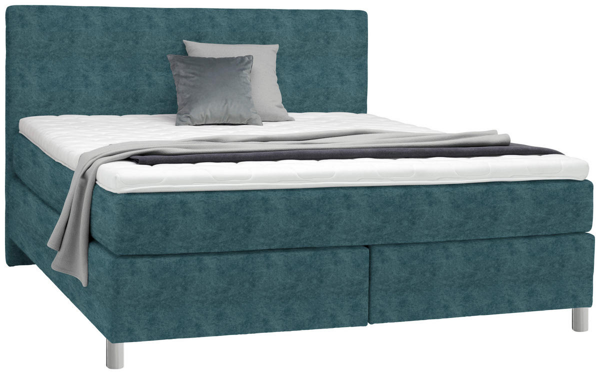 BOXSPRINGBETT 180/200 cm  in Blau  - Chromfarben/Blau, Konventionell, Kunststoff/Textil (180/200cm) - Voleo