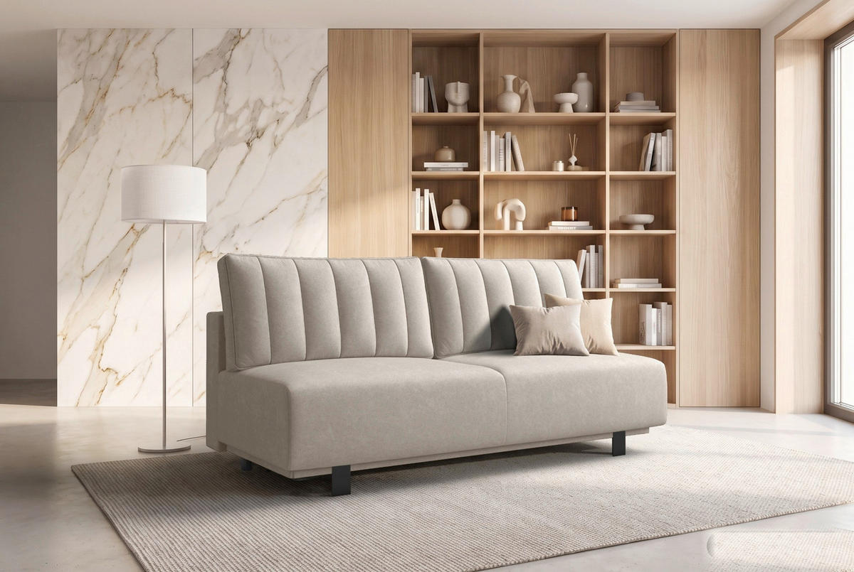 SCHLAFSOFA OLIVIO Velours Greige  inkl. Bettkasten, Schlaffunktion  - Greige/Schwarz, Basics, Holz/Textil (200/90/95cm) - Livetastic