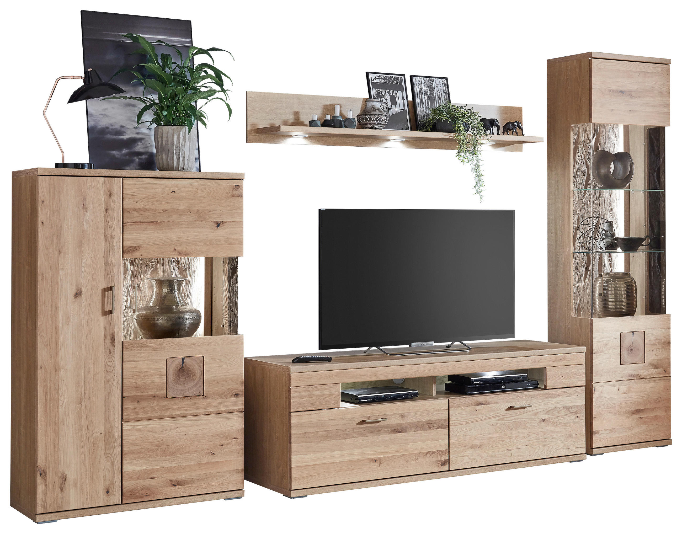 WOHNWAND  in Alteiche  330/208,3/50,2 cm  - Alteiche/Silberfarben, KONVENTIONELL, Glas/Holz (330/208,3/50,2cm) - Livetastic