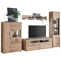 WOHNWAND  in Alteiche  330/208,3/50,2 cm  - Alteiche/Silberfarben, KONVENTIONELL, Glas/Holz (330/208,3/50,2cm) - Livetastic