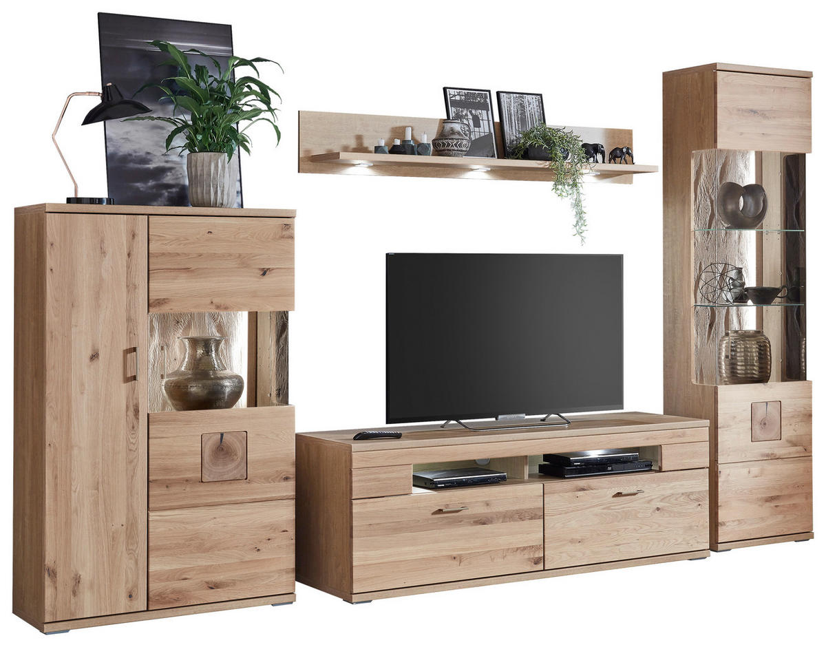 WOHNWAND  in Alteiche  330/208,3/50,2 cm  - Alteiche/Silberfarben, KONVENTIONELL, Glas/Holz (330/208,3/50,2cm) - Livetastic