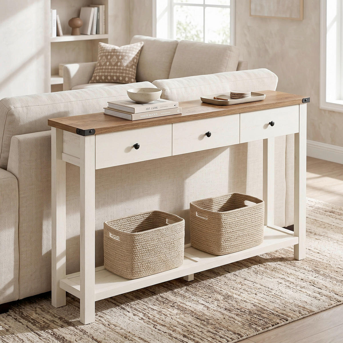 KONSOLENTISCH Weiß, Eichefarben  - Eichefarben/Schwarz, Trend, Holzwerkstoff/Metall (120/24/78cm) - Boxxx
