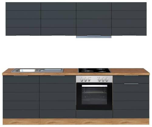 KÜCHENBLOCK 240 cm   in Grau, Eiche Wotan  - Eiche Wotan/Grau, Design, Holzwerkstoff/Metall (240cm) - Held