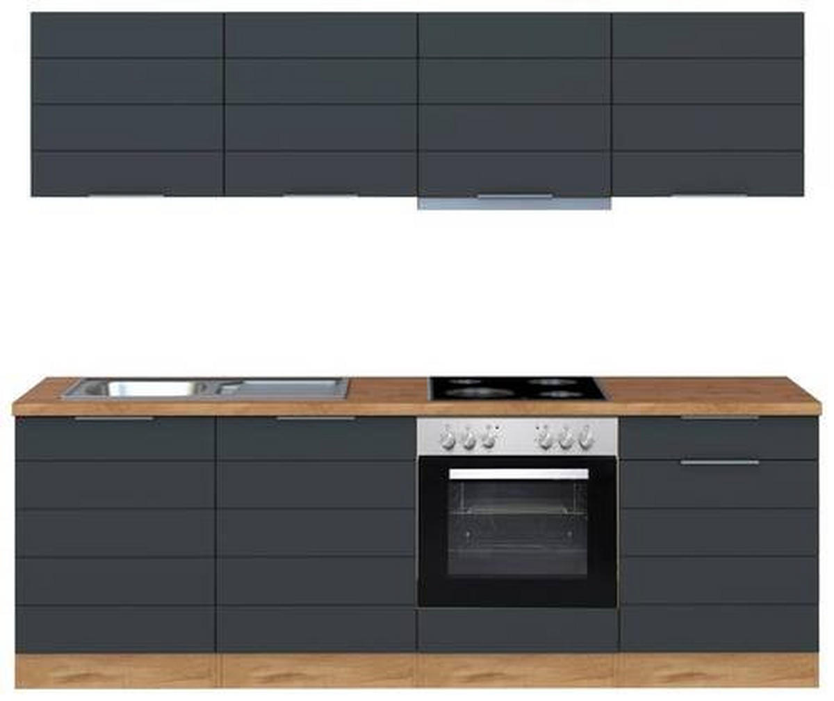 KÜCHENBLOCK 240 cm   in Grau, Eiche Wotan  - Eiche Wotan/Grau, Design, Holzwerkstoff/Metall (240cm) - Held