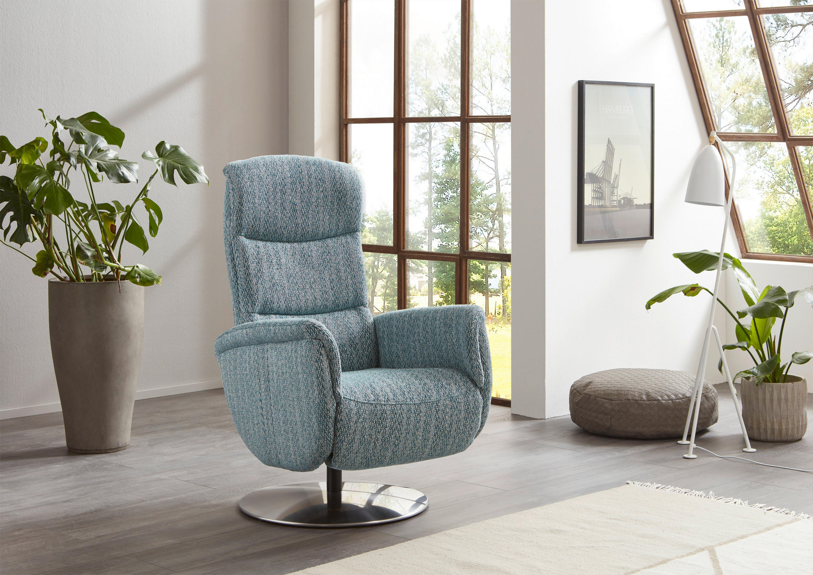 RELAXSESSEL in Textil Petrol  - Edelstahlfarben/Petrol, Design, Textil/Metall (71/112/83cm) - Dieter Knoll