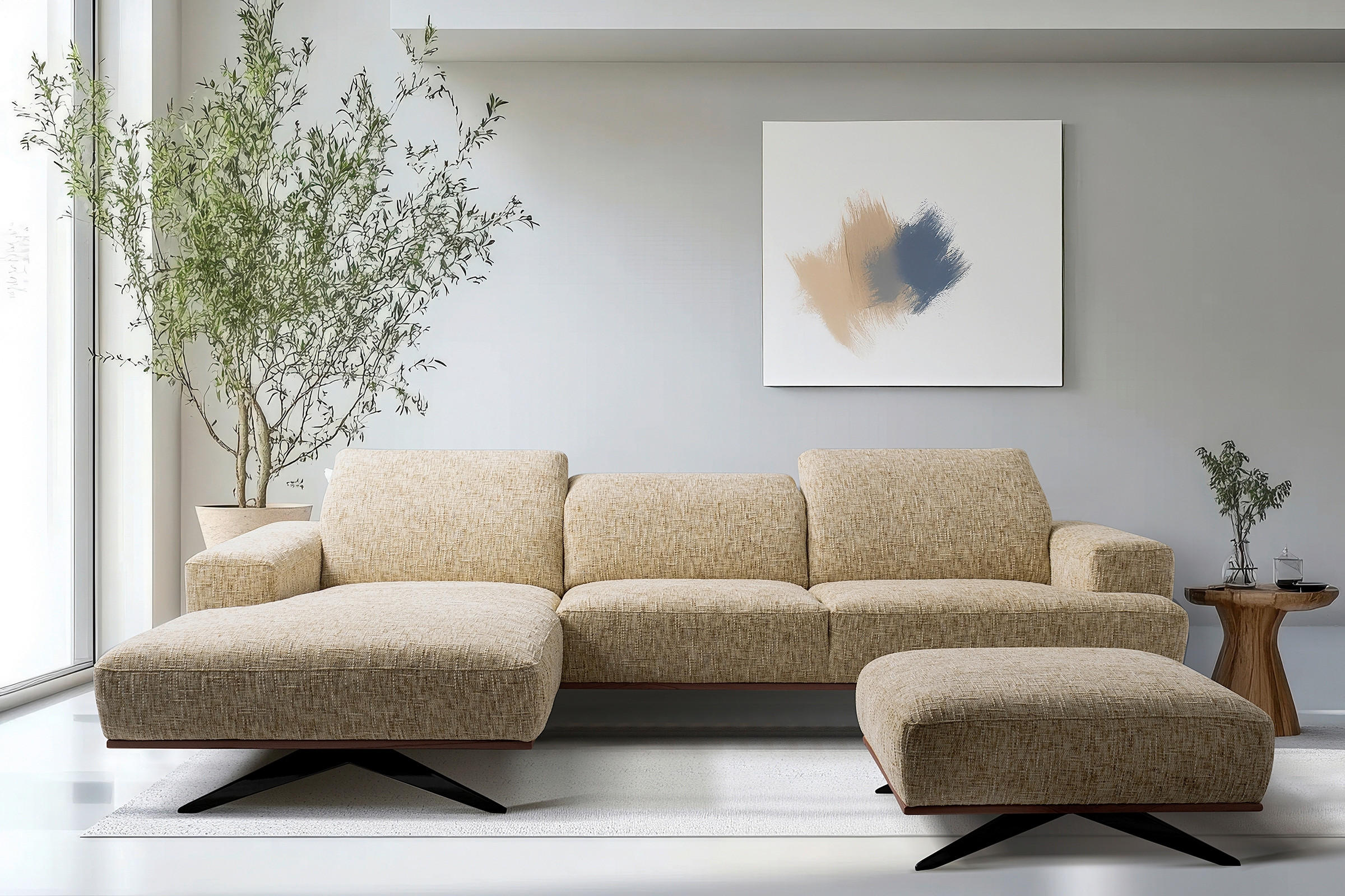 ECKSOFA PORTLAND Hellbraun Struktur Kopfteilverstellung  - Hellbraun/Dunkelbraun, Design, Holz/Textil (187/295cm) - Livetastic