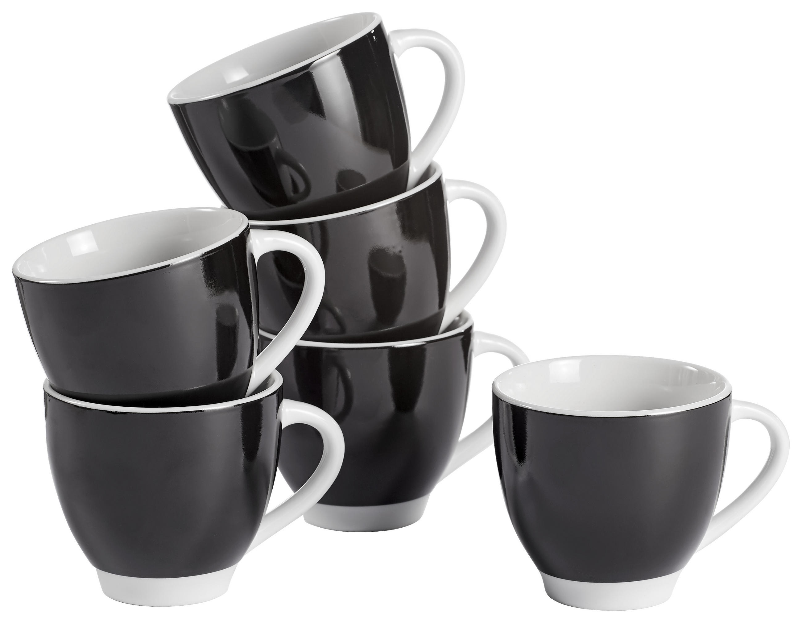 TASSENSET 6-teilig Keramik Porzellan Schwarz, Weiß - Schwarz/Weiß, Basics, Keramik (14,5cm)