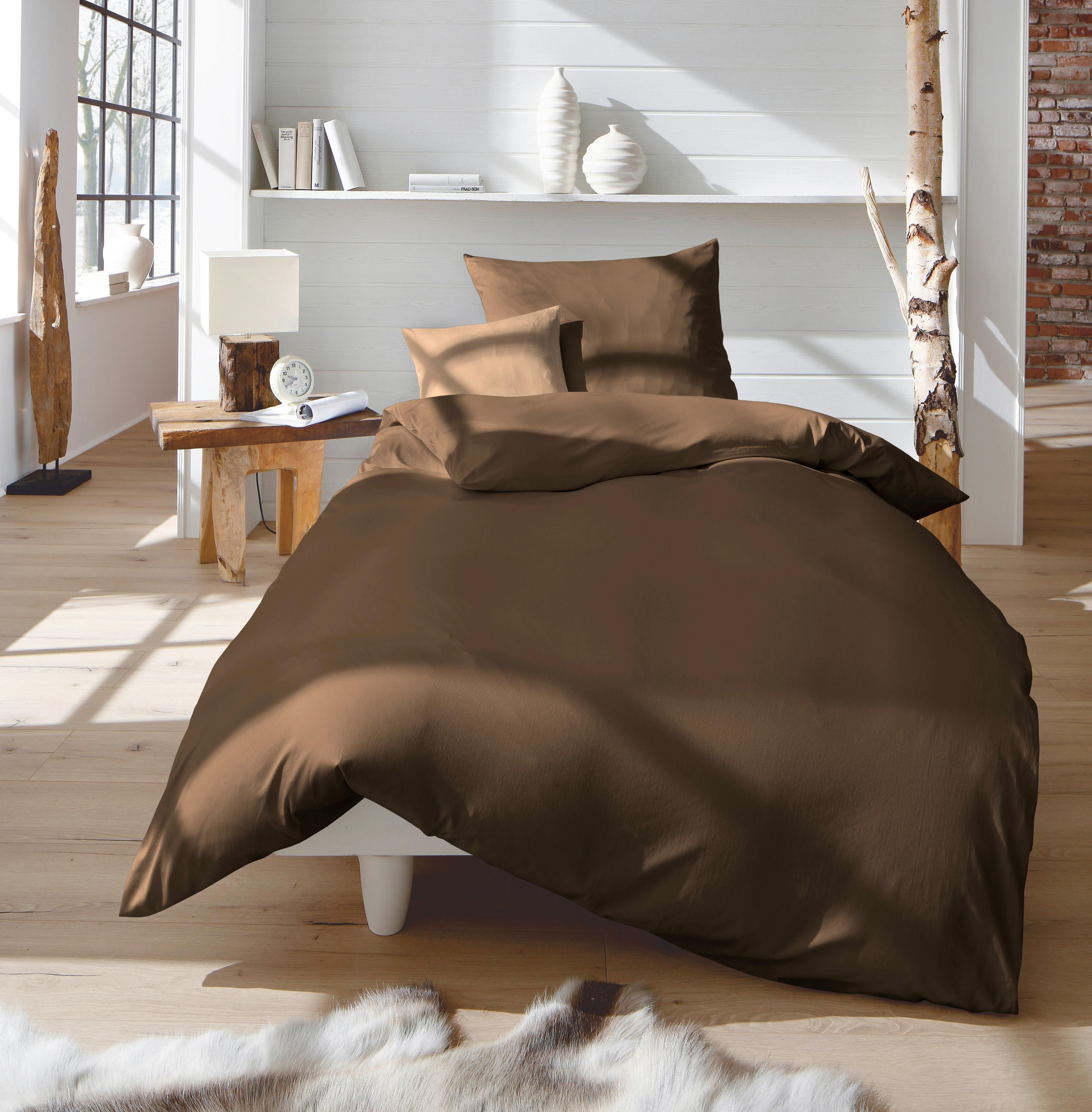 BETTWÄSCHE Satin 200/200 cm  - Dunkelbraun, Basics, Textil (200/200cm) - Fleuresse