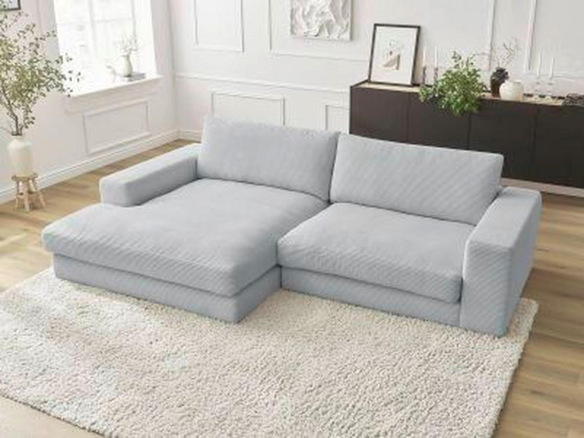 ECKSOFA  LEONARD Hellgrau Cord  - Hellgrau/Schwarz, MODERN, Kunststoff/Textil (159/274cm)