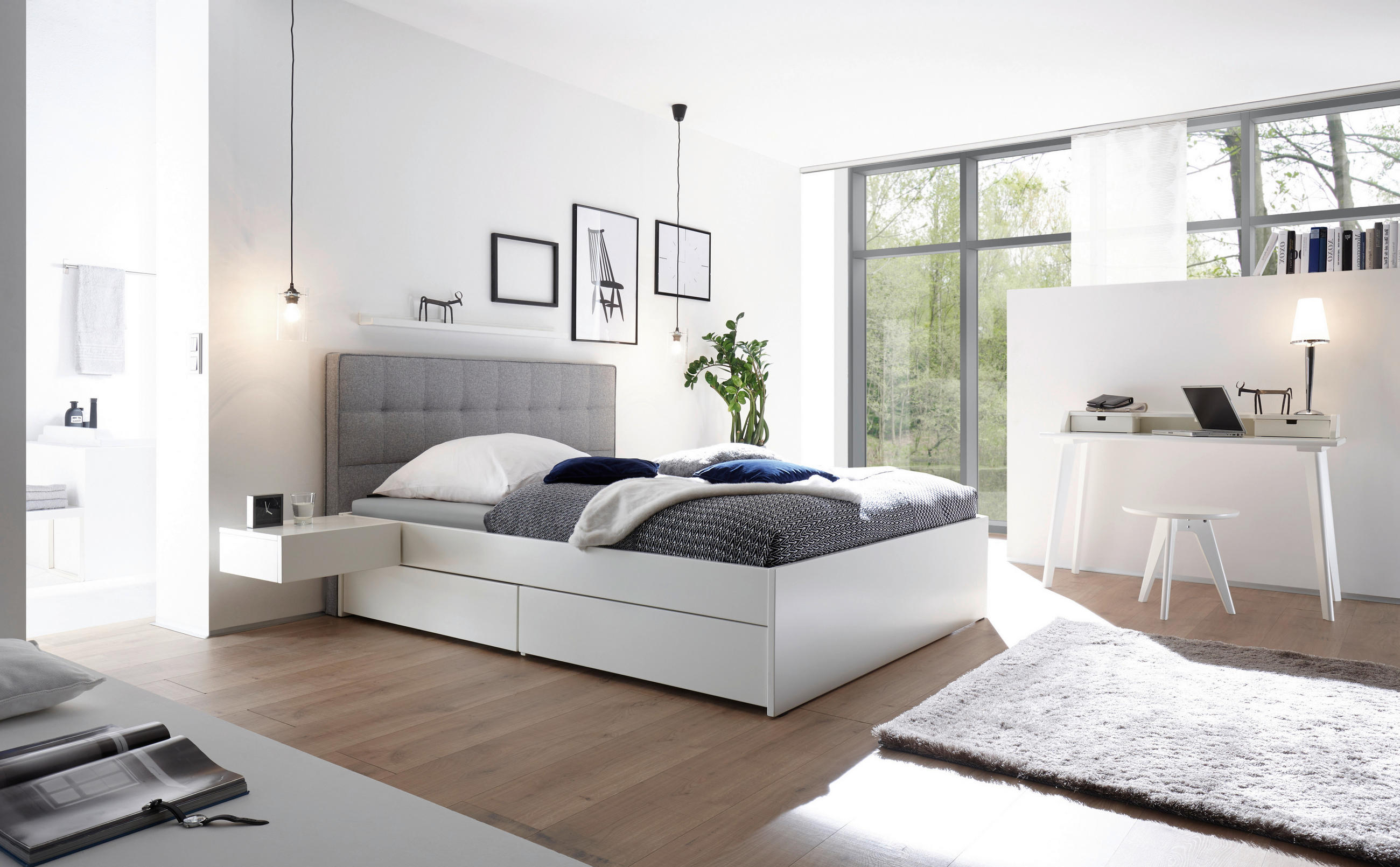 STAURAUMBETT 180/200 cm in Grau, Weiß - Weiß/Grau, MODERN, Holz (180/200cm) - Hasena