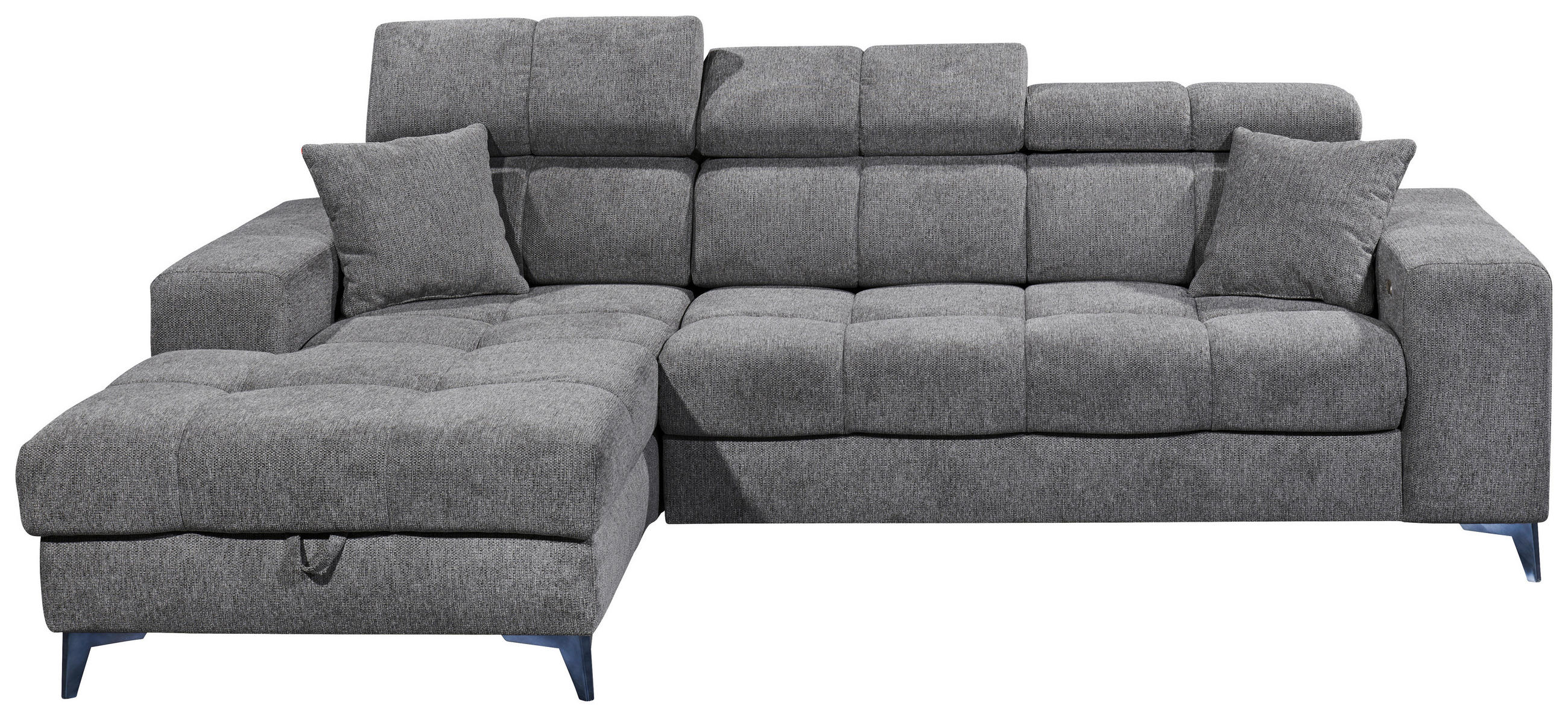 ECKSOFA Anthrazit Chenille Zierkissen, Bettkasten, Rücken echt, Kopfteilverstellung, Sitztiefenverstellung  - Anthrazit/Schwarz, KONVENTIONELL, Kunststoff/Textil (172/268cm) - Carryhome