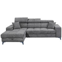 ECKSOFA 172/268 cm  in Chenille Anthrazit Zierkissen, Bettkasten, Rücken echt, Kopfteilverstellung, Sitztiefenverstellung  172/268 cm  - Anthrazit/Schwarz, KONVENTIONELL, Kunststoff/Textil (172/268cm) - MID.YOU